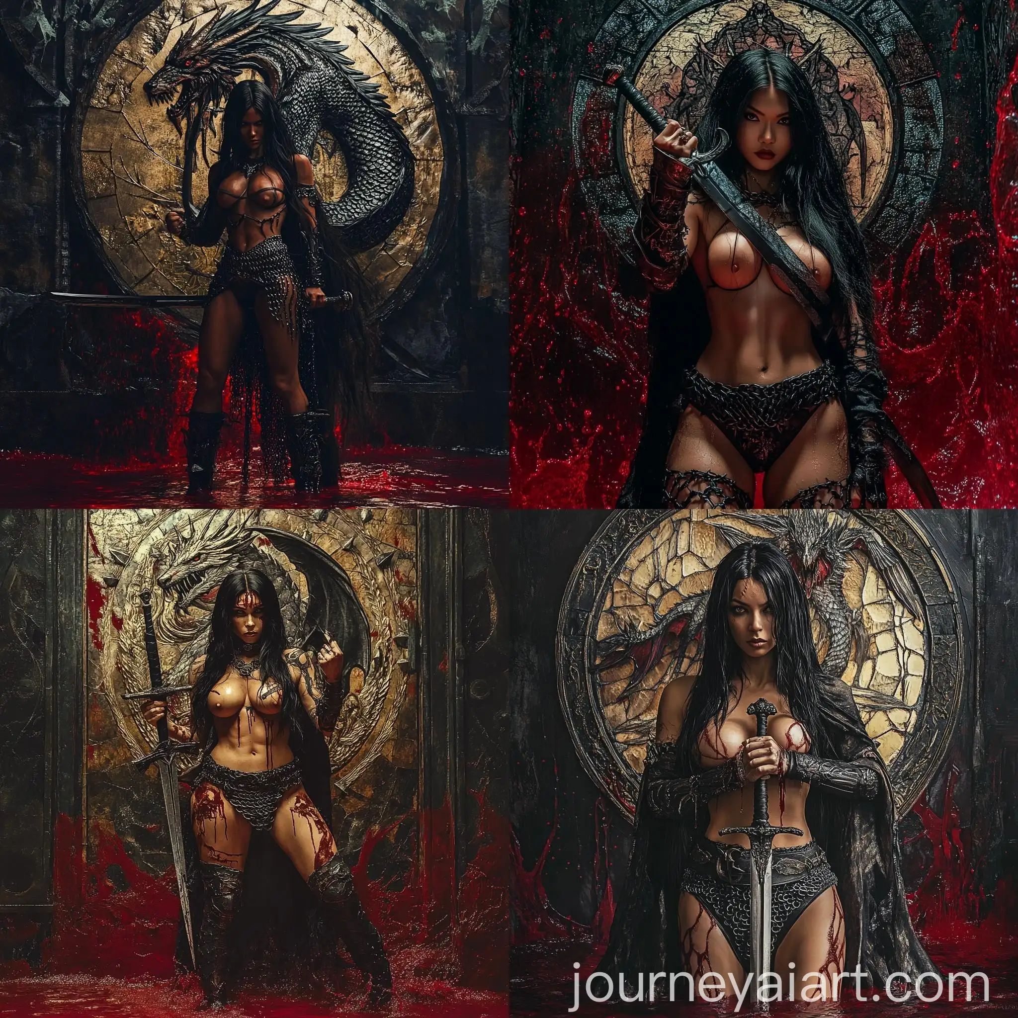 Barbarian-Warrior-Woman-in-Chainmail-Bikini-with-Sword-and-Wolf-Skin-Hood
