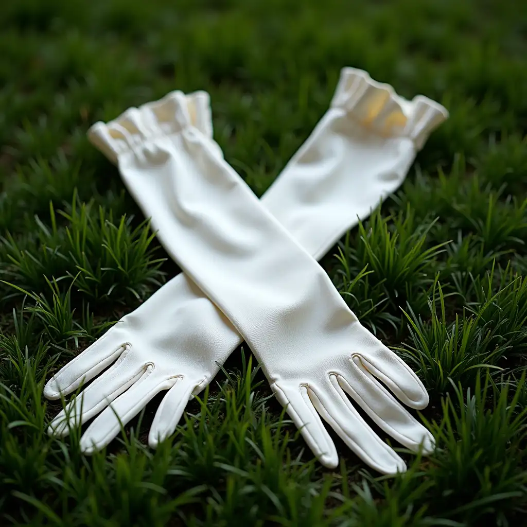 ElegantSatin-wedding-gloves-on-grass-Satin-Wedding-Gloves-Resting-on-Grass