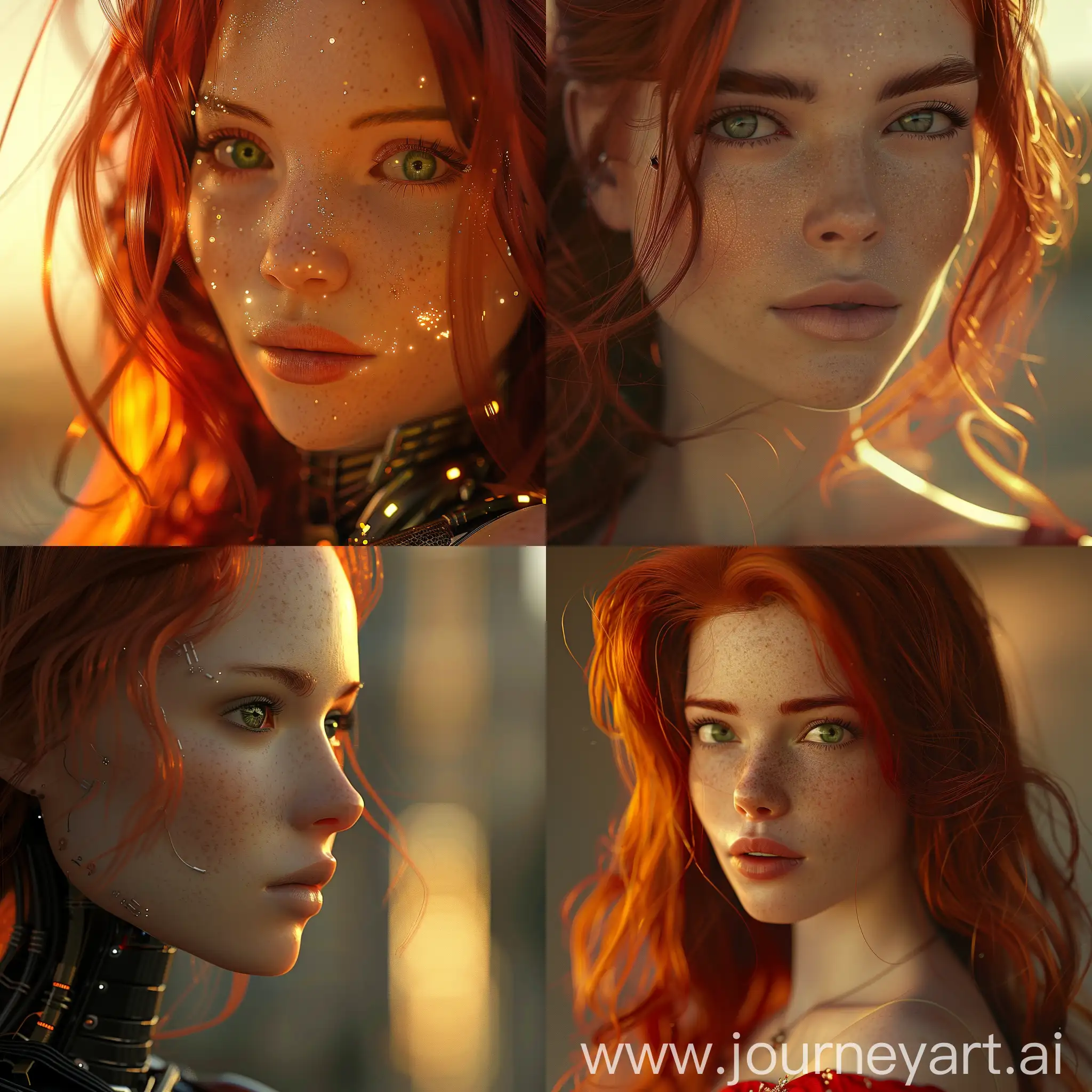 Portrait-of-a-RedHaired-Female-Android-Robot-in-Crimson-Dress