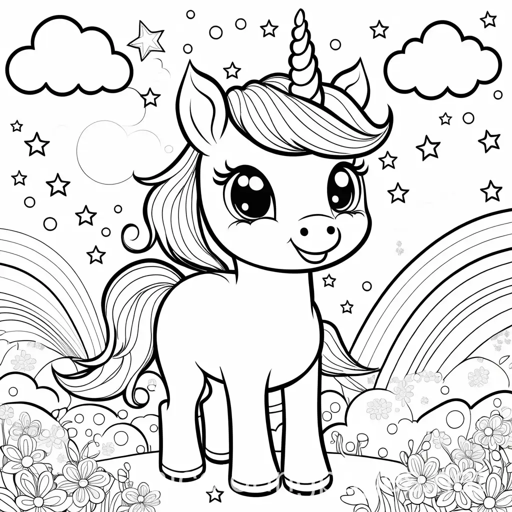 Playful-Unicorn-Coloring-Page-with-Rainbows-and-Stars