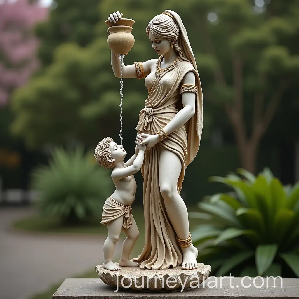 Indian-Female-Statue-Pouring-Water-from-Pot-to-Child-in-Roman-Style