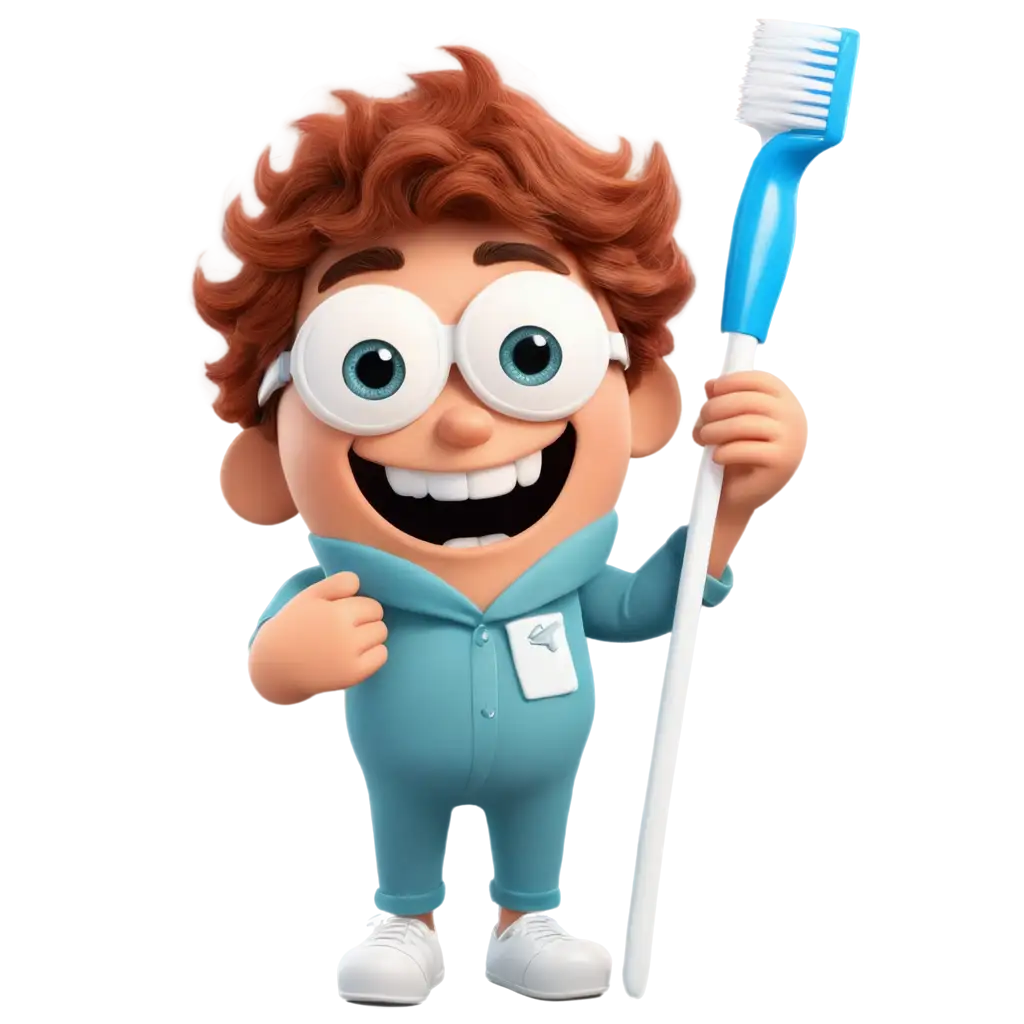 toothpaste character holding tooth brush