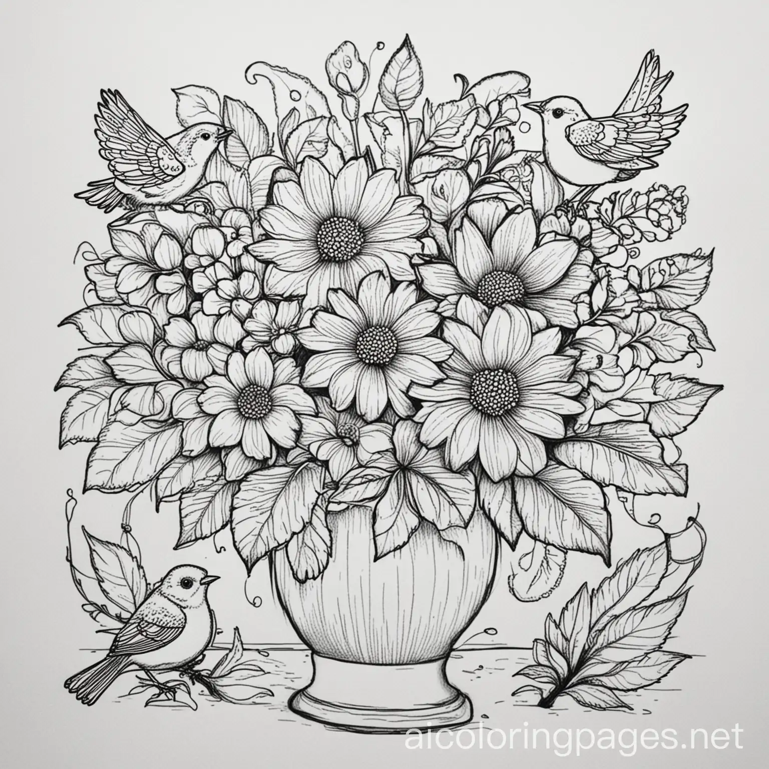 Child-Holding-Flowers-in-Simple-Line-Art-Coloring-Page