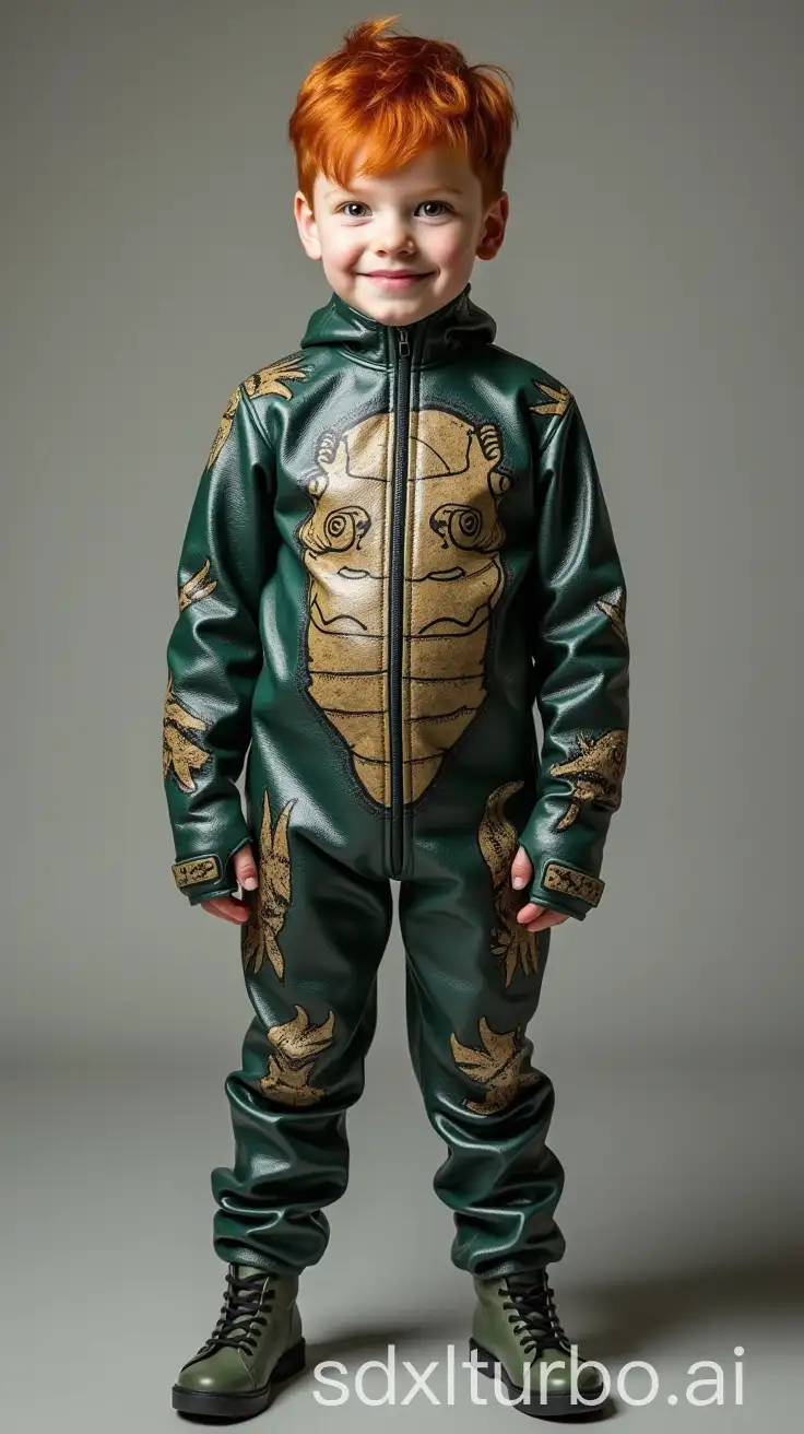 Portrait-of-12YearOld-British-Boy-in-Dinosaur-Print-Rubber-Suit