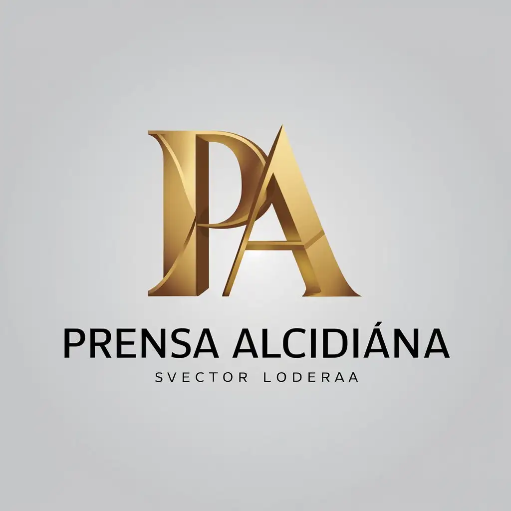 a vector logo design,with the text "Prensa Alcidiana", main symbol:The main symbols will make the P and A in gold 3D moderns,Minimalistic,clear background