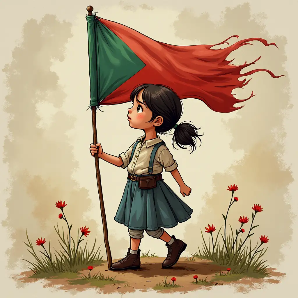 A GIRL WITH A FLAG WRITTEN GAIA