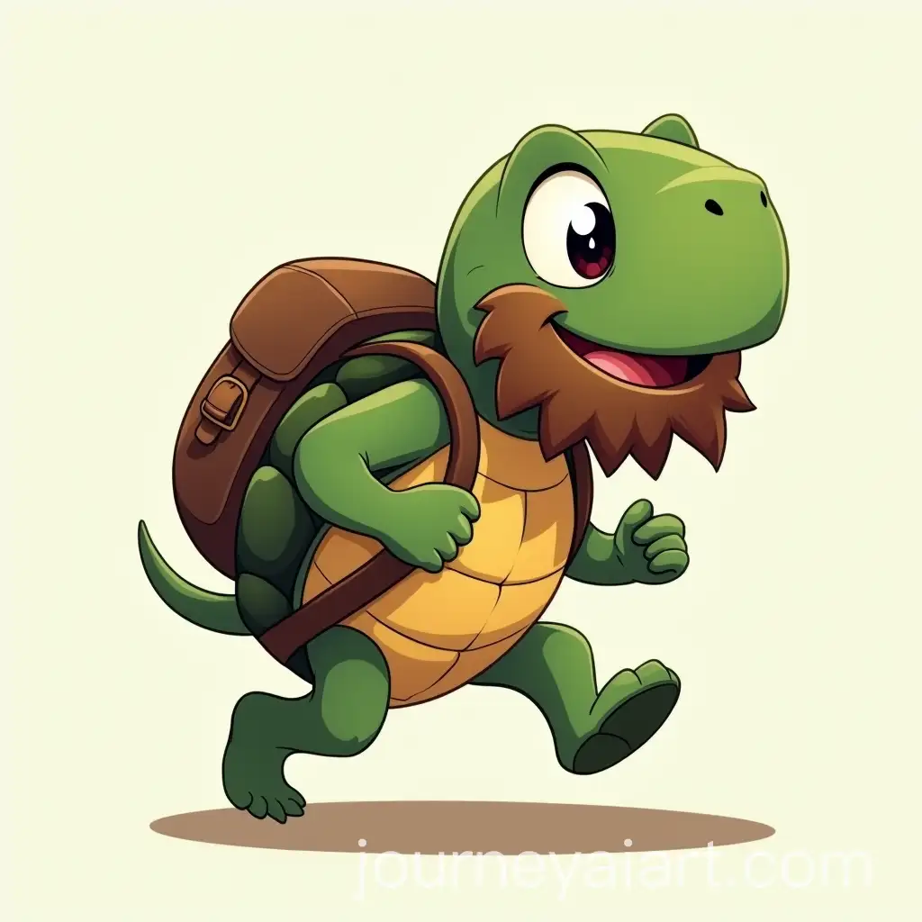 Cartoon-Happy-Running-Turtle-with-Rucksack-and-Stubbly-Beard