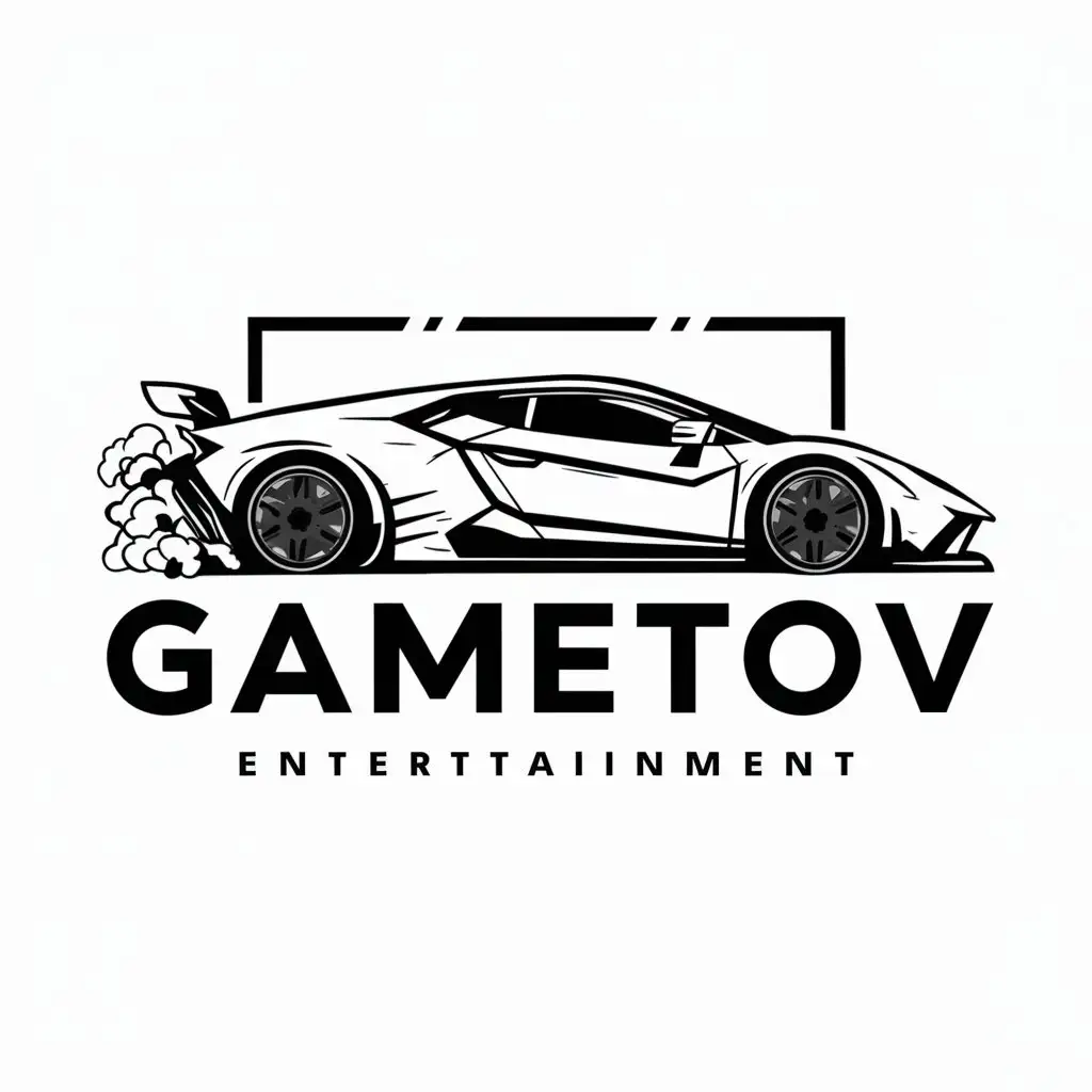 a vector logo design,with the text "GameTOV", main symbol:sport cars in semi-profile. A lot of smoke from under the wheels and a lot of dynamics in the frame.,complex,be used in Entertainment industry,clear background