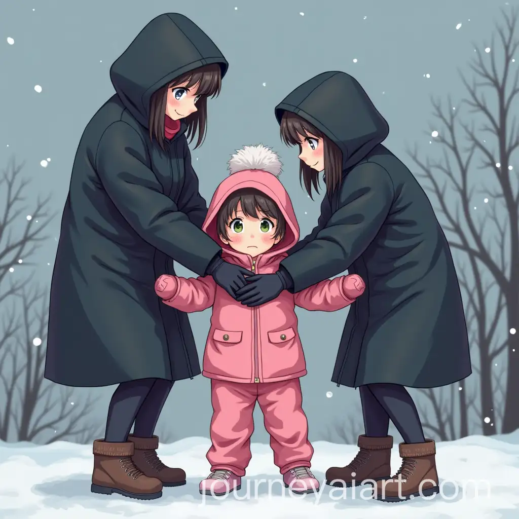 Anime-Girl-in-Pink-Winter-Jacket-Kidnapped-by-Mother-in-Black-Jacket