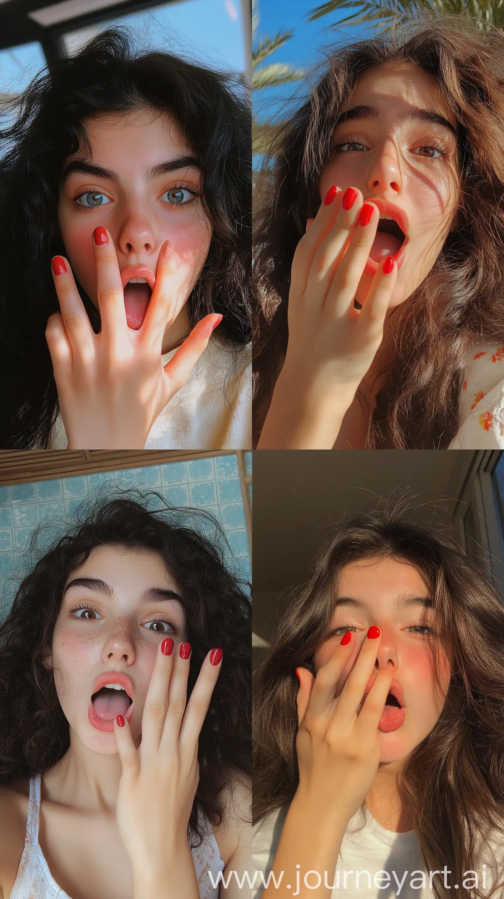 Playful-Spanish-Teenage-Girl-Selfie-with-Silly-Expression-and-Red-Gel-Nail-Polish