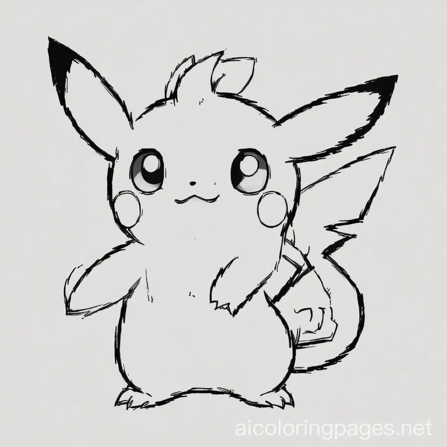 Pokemon, Coloring Page, black and white, line art, white background, Simplicity, Ample White Space. The background of the coloring page is plain white to make it easy for young children to color within the lines. The outlines of all the subjects are easy to distinguish, making it simple for kids to color without too much difficulty