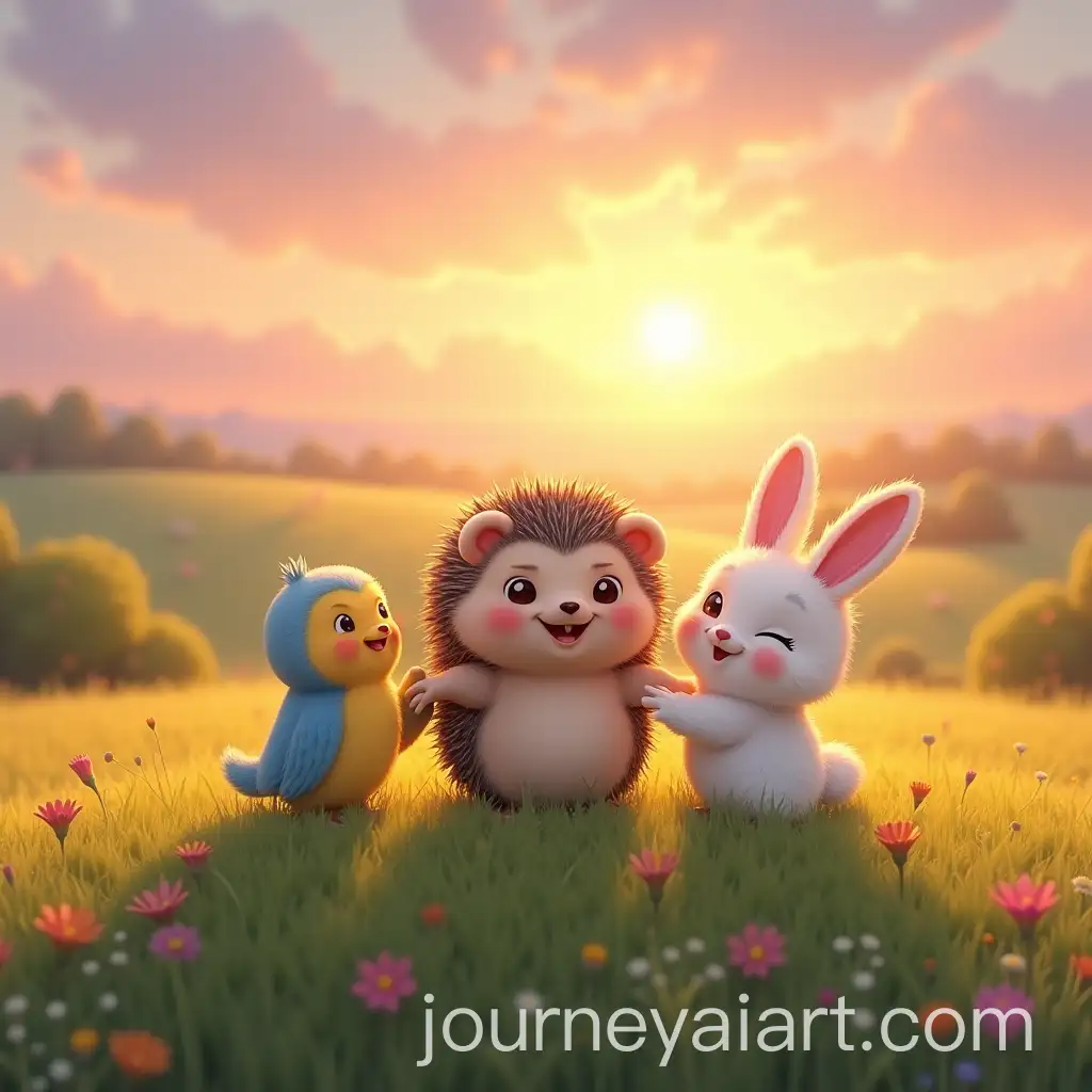 Heartwarming-Sunset-Scene-with-Henry-the-Hedgehog-Bella-the-Bird-and-Benny-the-Bunny