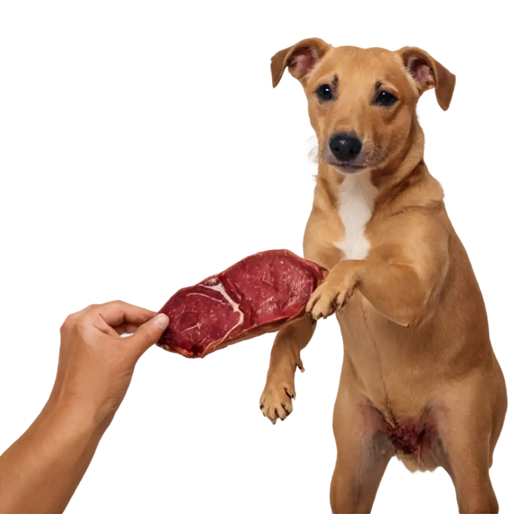 PNG-Image-of-a-Dog-Picking-Up-Meat-Capturing-a-Whimsical-Moment-in-HighQuality-Format