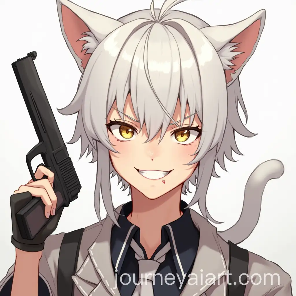 Sarcastic-Young-Man-with-Cat-Ears-Holding-a-Gun