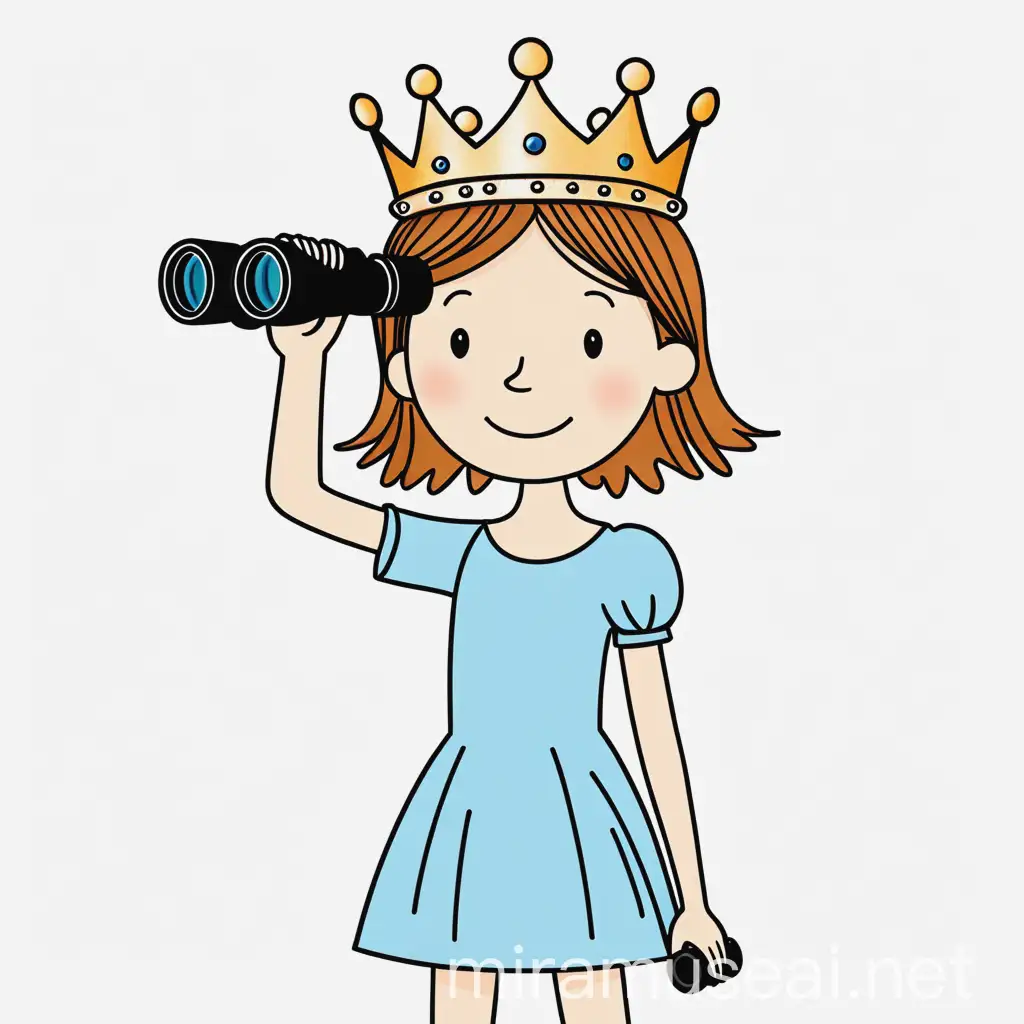 Princess Girl with Crown Holding Binoculars