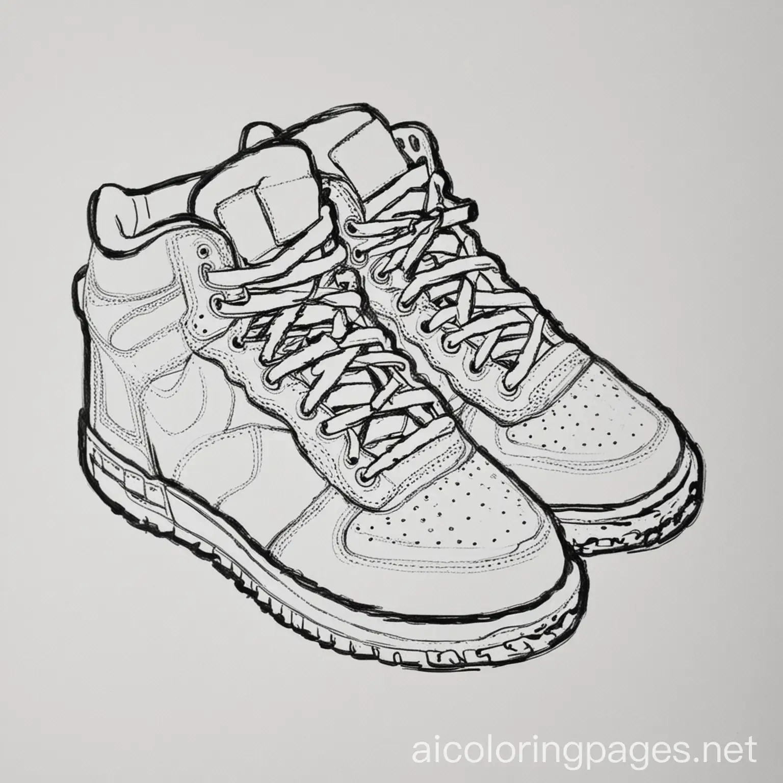 shoes, Coloring Page, black and white, line art, white background, Simplicity, Ample White Space. The background of the coloring page is plain white to make it easy for young children to color within the lines. The outlines of all the subjects are easy to distinguish, making it simple for kids to color without too much difficulty