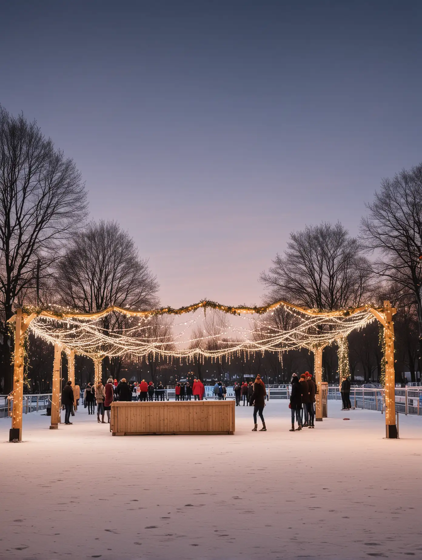 Winter-Ice-Rink-in-a-Park-with-Christmas-Lights-and-Evening-Glow