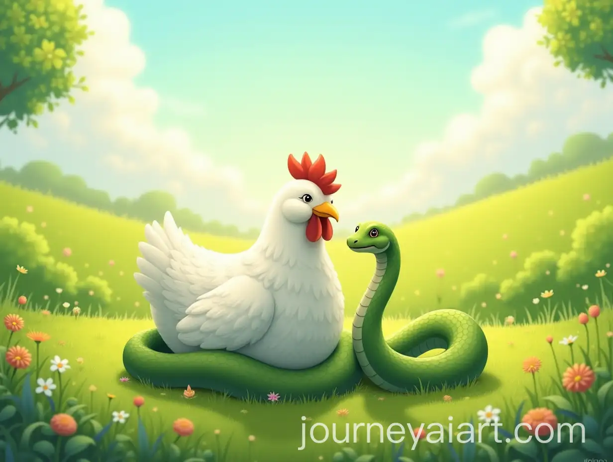 Hen-and-Snake-Coexisting-in-a-Peaceful-Natural-Landscape