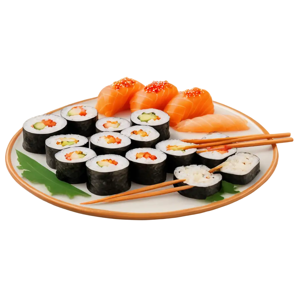 Photorealistic-PNG-Image-of-Appetizing-Sushi-and-Rolls-on-a-Plate-Detailed-and-HighQuality