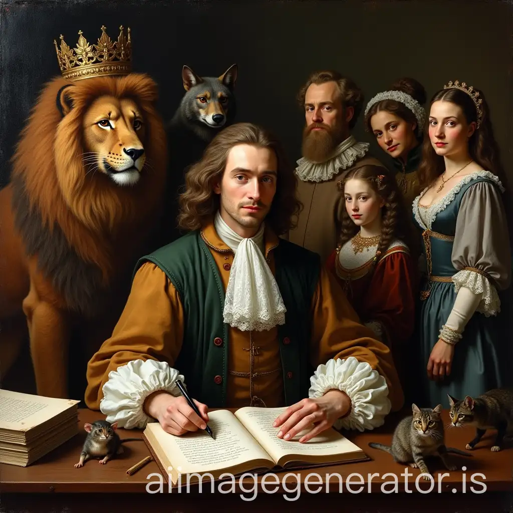 Jean-De-La-Fontaine-Writing-Fables-with-Animal-Characters-in-Historical-Setting