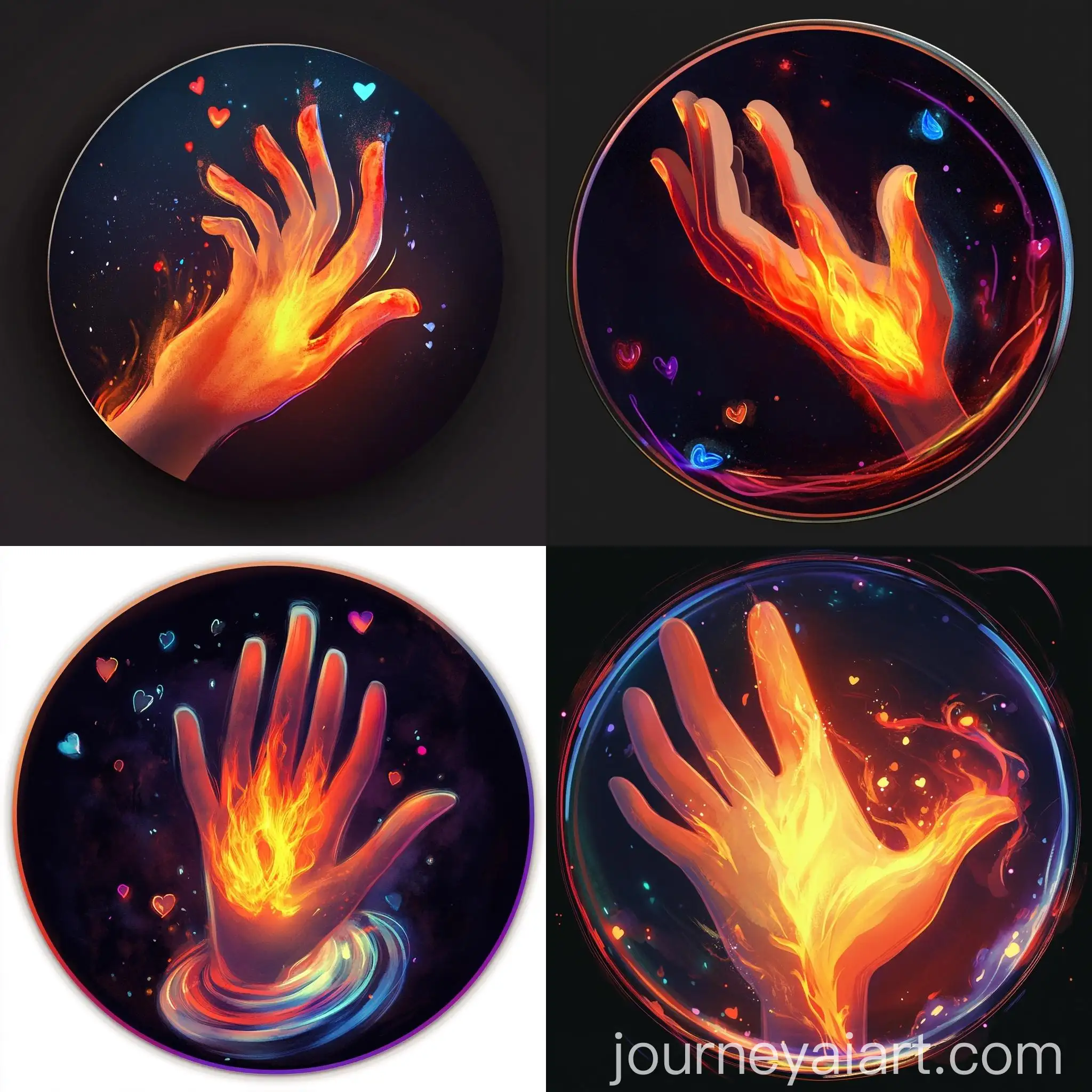 Romantic-Fire-Hand-Badge-with-Soft-Glow-and-Metallic-Border