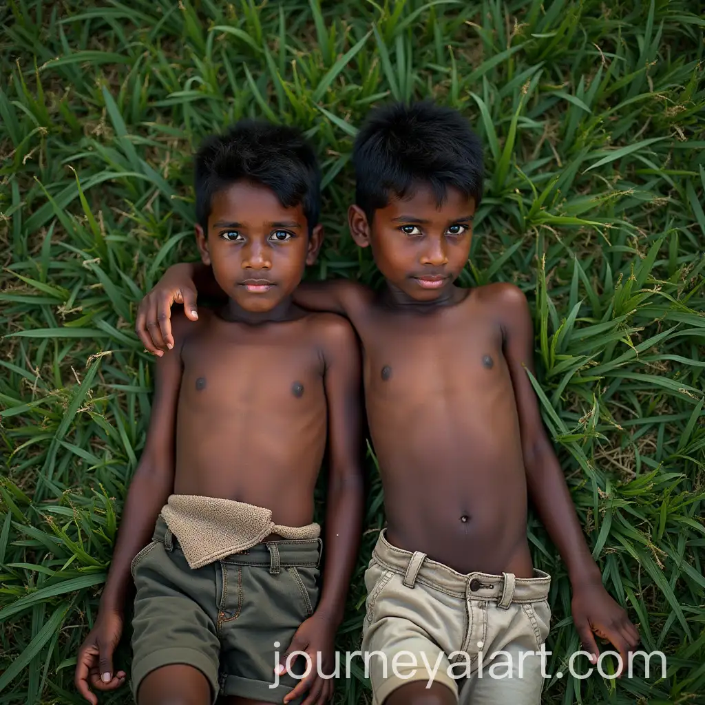 Two-Indian-Boys-Lying-in-Sunlit-Cow-Pasture