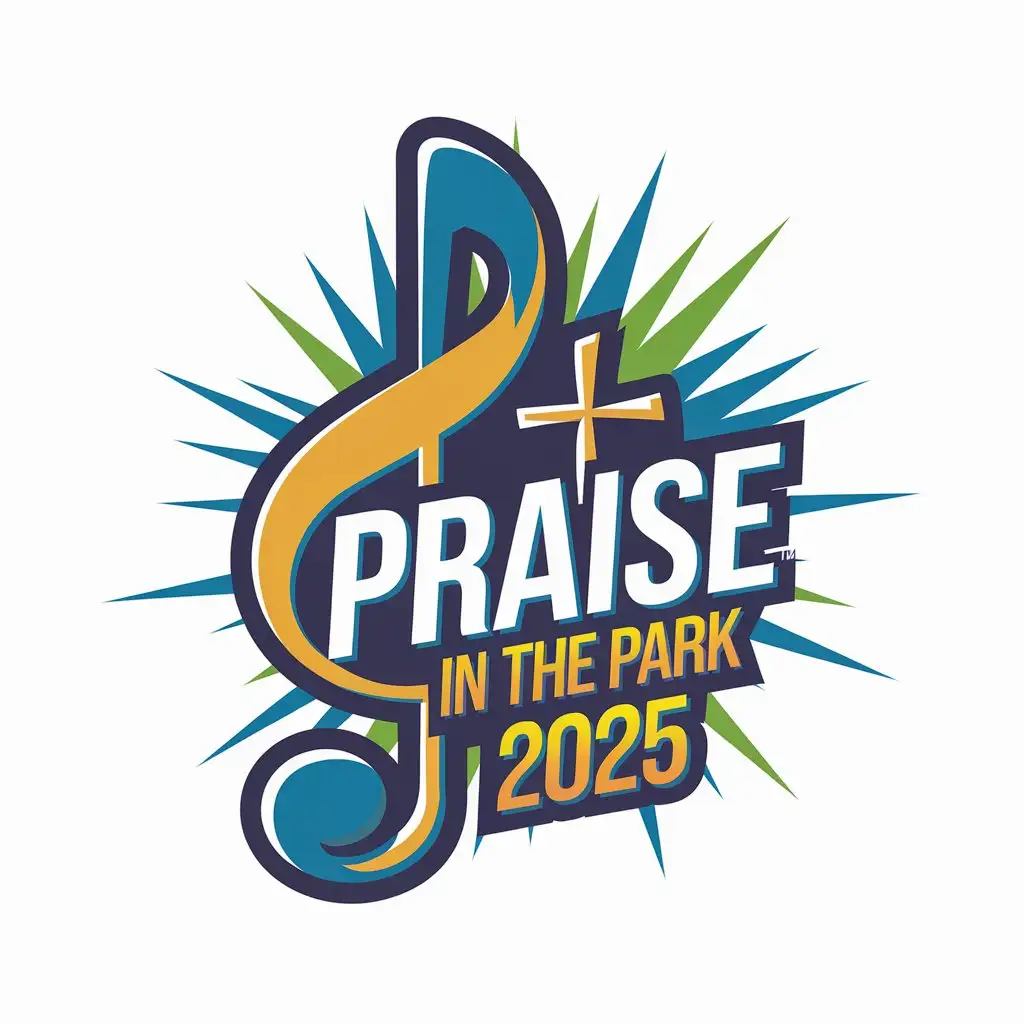 LOGO Design for Praise in the Park 2025 Exciting and Colourful Christian Worship Music Theme with White Background