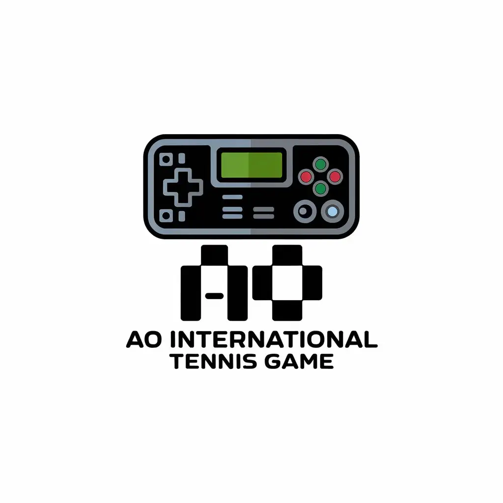 a vector logo design,with the text "AO International Tennis Game", main symbol:gaming console,complex,be used in game industry,clear background