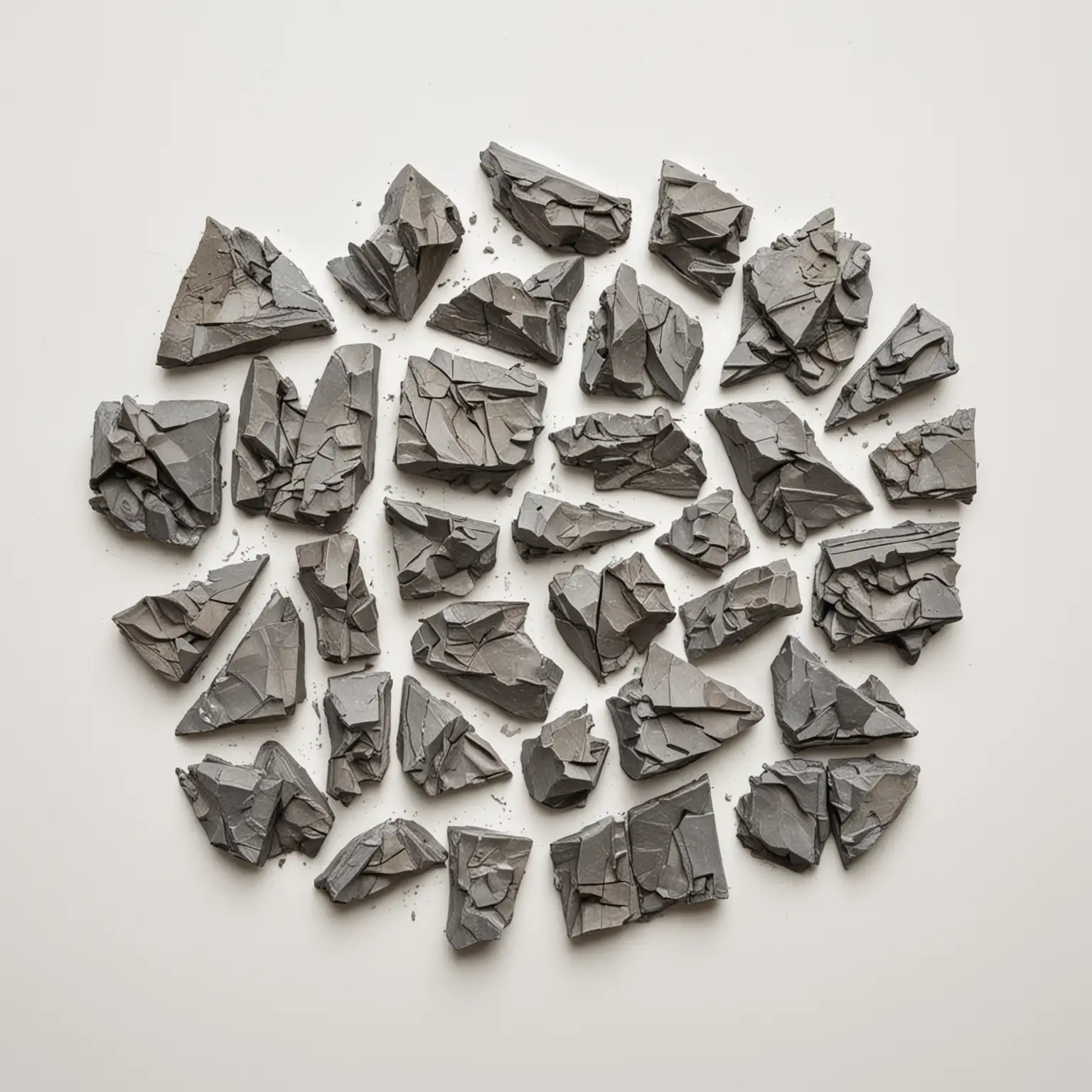 Overhead-View-of-Various-Lead-Litharge-Pieces-on-White-Background