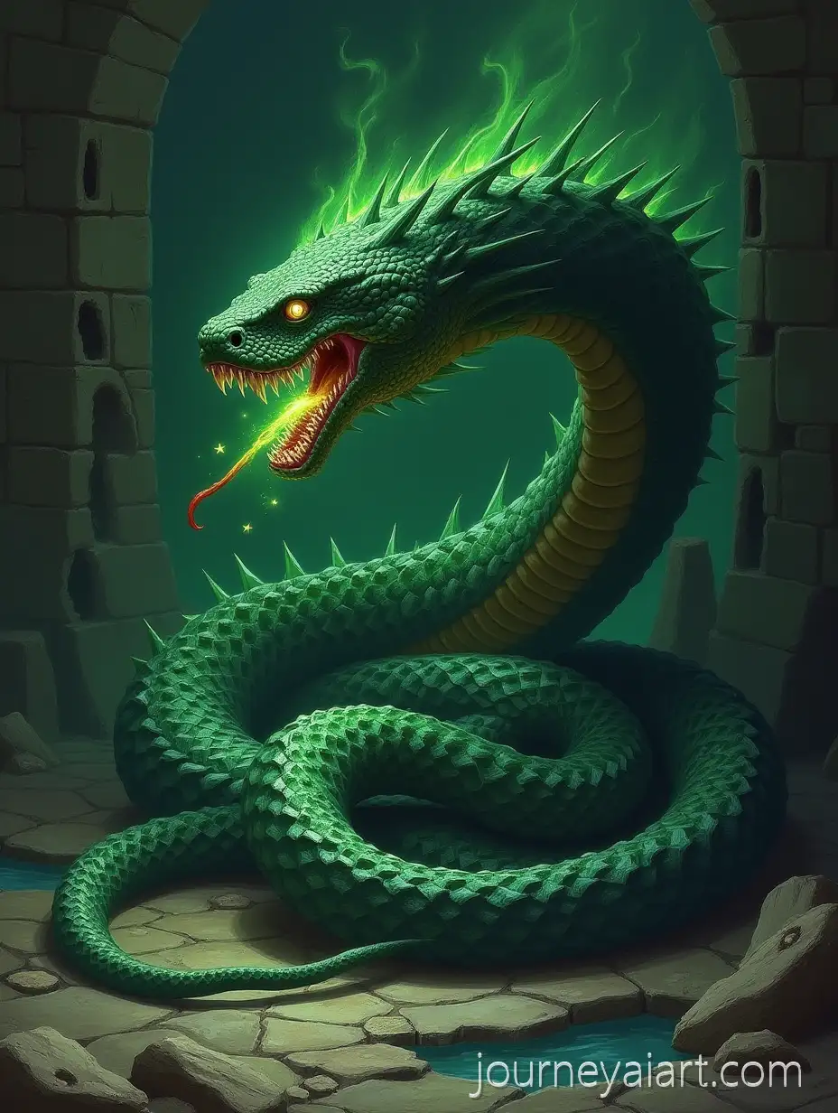 Fantasy-Serpent-with-Glowing-Venom-in-Cultist-Stone-Den
