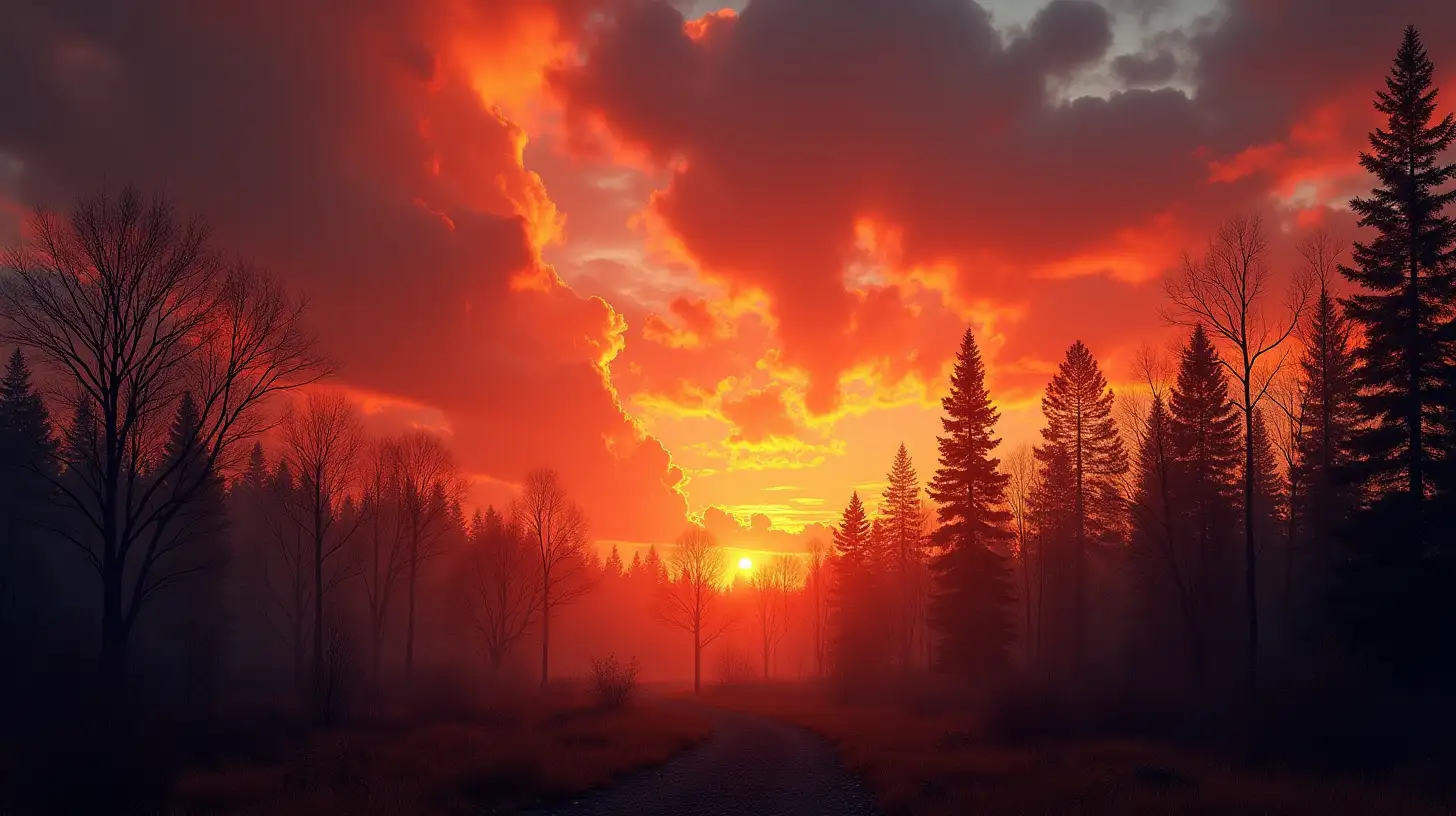 Blazing Forest Fire with a Spectacular Colored Sky