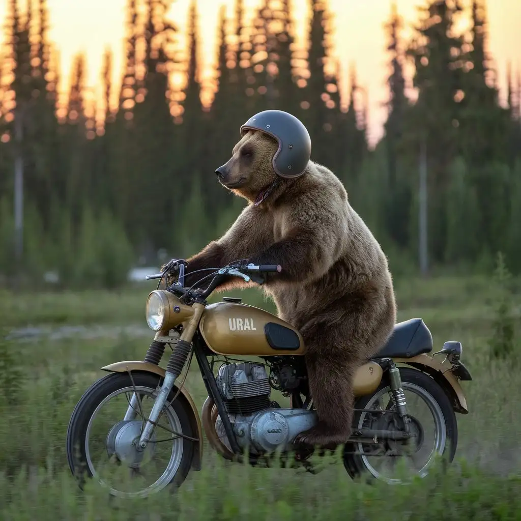 Bear-Sledding-on-Ural-Bicycle-in-Siberian-Taiga-at-Sunset