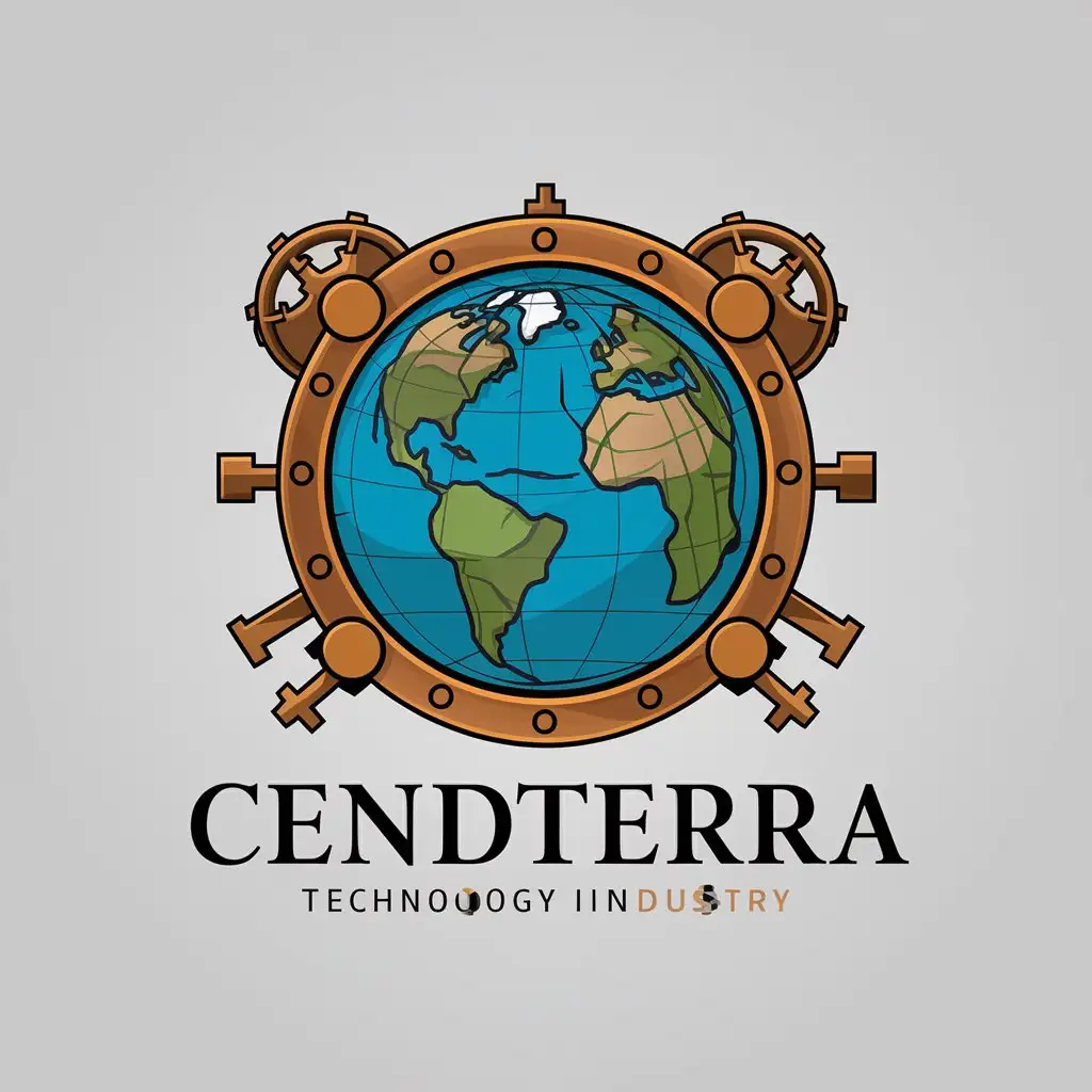 a vector logo design,with the text "CENDTERRA", main symbol:Earth in a steampunk style and the Soviet Union,Moderate,be used in Technology industry,clear background