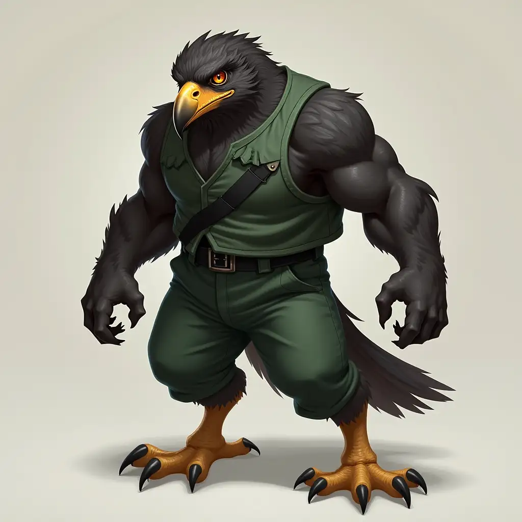 Aggressive-Hawk-Humanoid-in-Dark-Green-Attire-with-Clawed-Feet