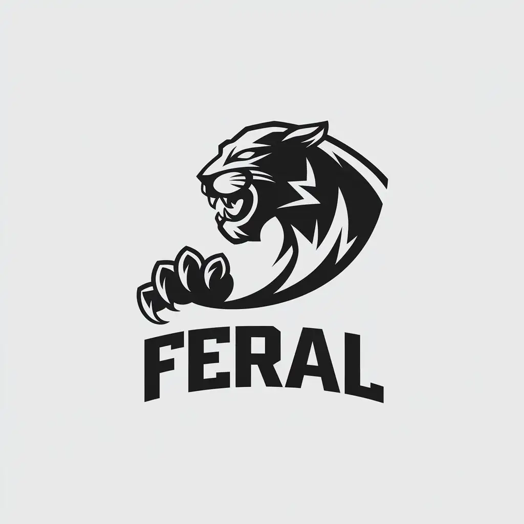 LOGO Design For FERAL Minimalistic Panther Profile with Clawed Paw