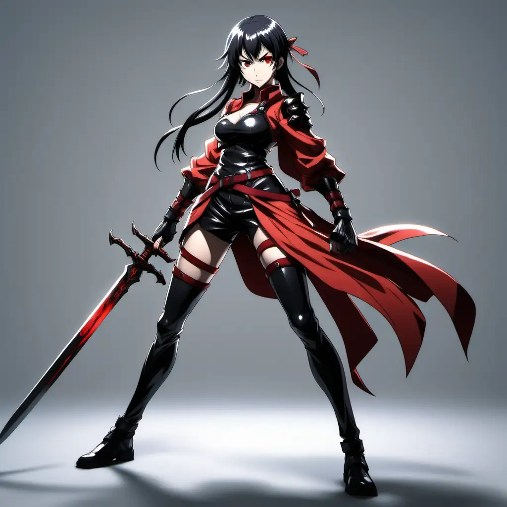 Anime Fighter Girl with Sword in Black and Red Theme