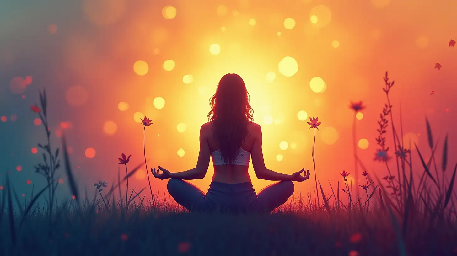 Woman Meditating in Nature with Abstract Bright Colors