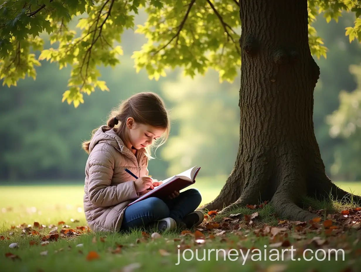 Little-Girl-Studying-Under-an-Alpine-Oak-Tree-in-Nature
