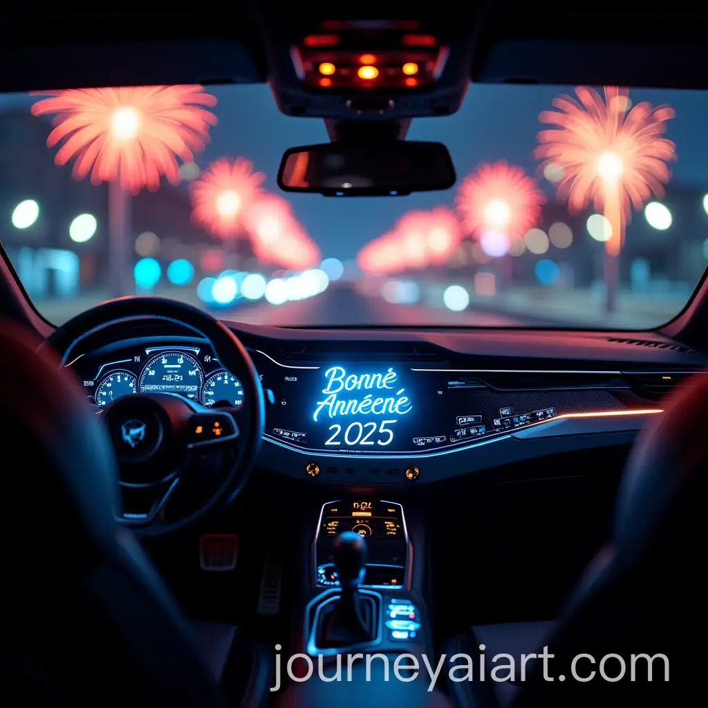 Futuristic-Car-Dashboard-at-Night-with-Glowing-Bonne-Anne-2025-and-Fireworks-Display