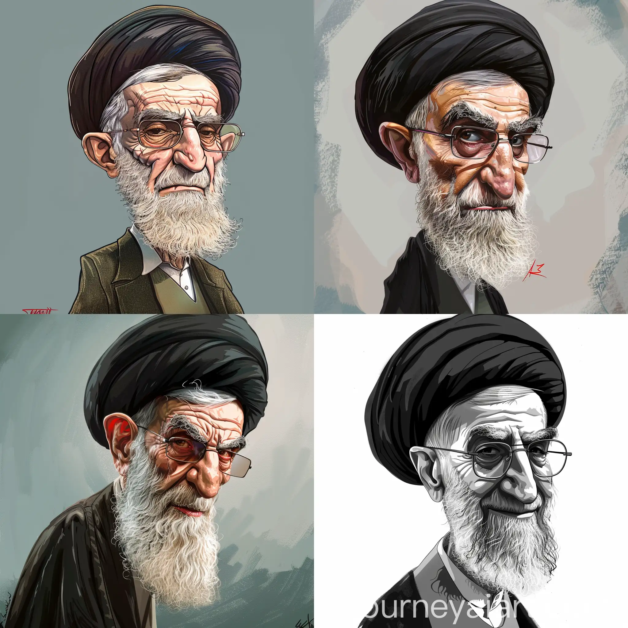 Satirical-Cartoon-Illustration-of-Khamenei-with-Big-Head