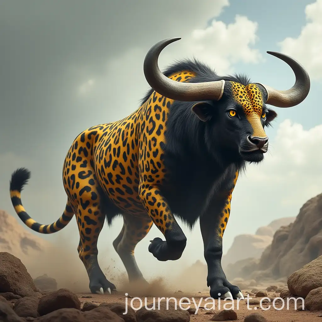 Majestic-Hybrid-Creature-of-Jaguar-and-Bull-in-Rocky-Landscape