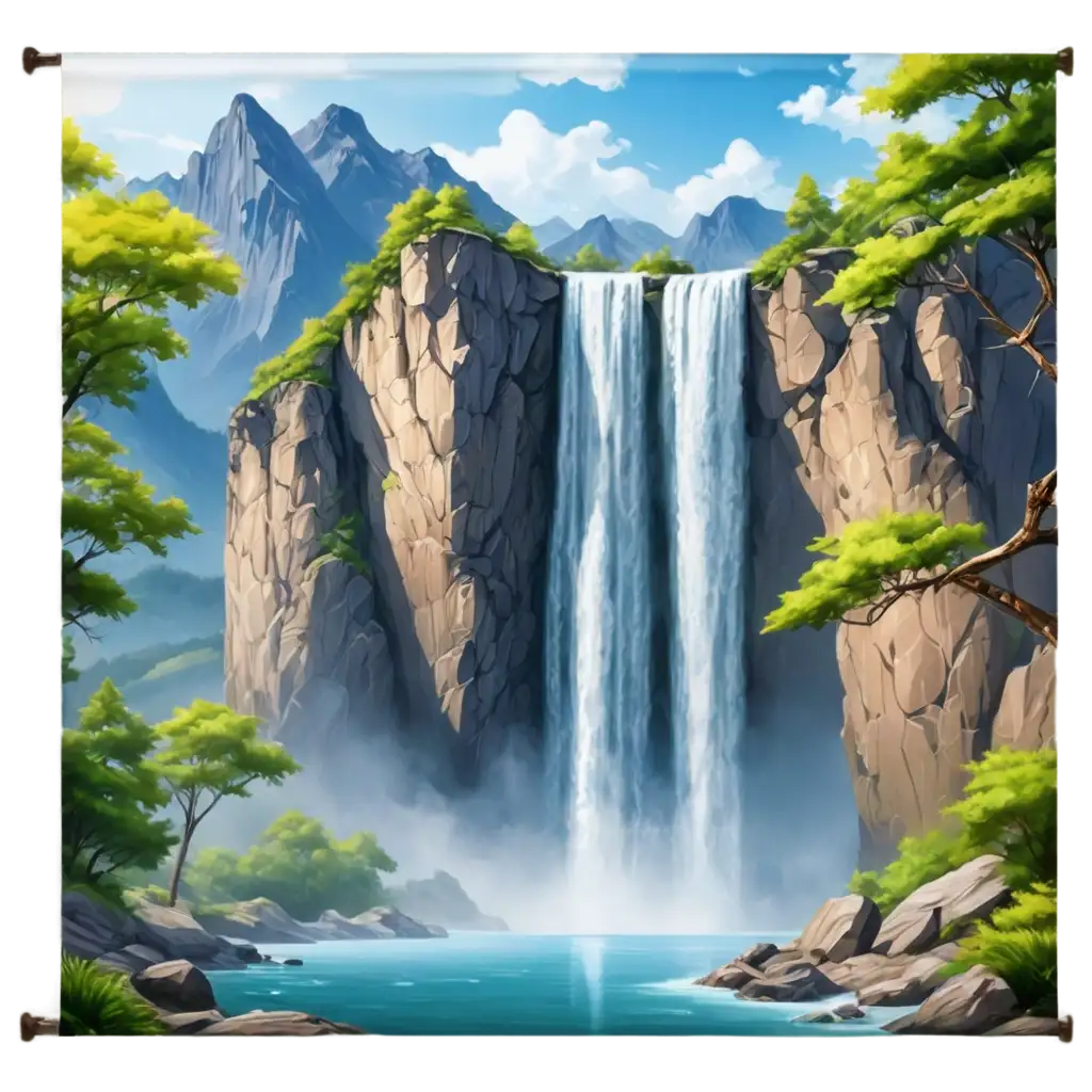 Cartoonish-Mountain-and-Waterfall-PNG-Wall-Painting-with-Landscape-32m-x-37m