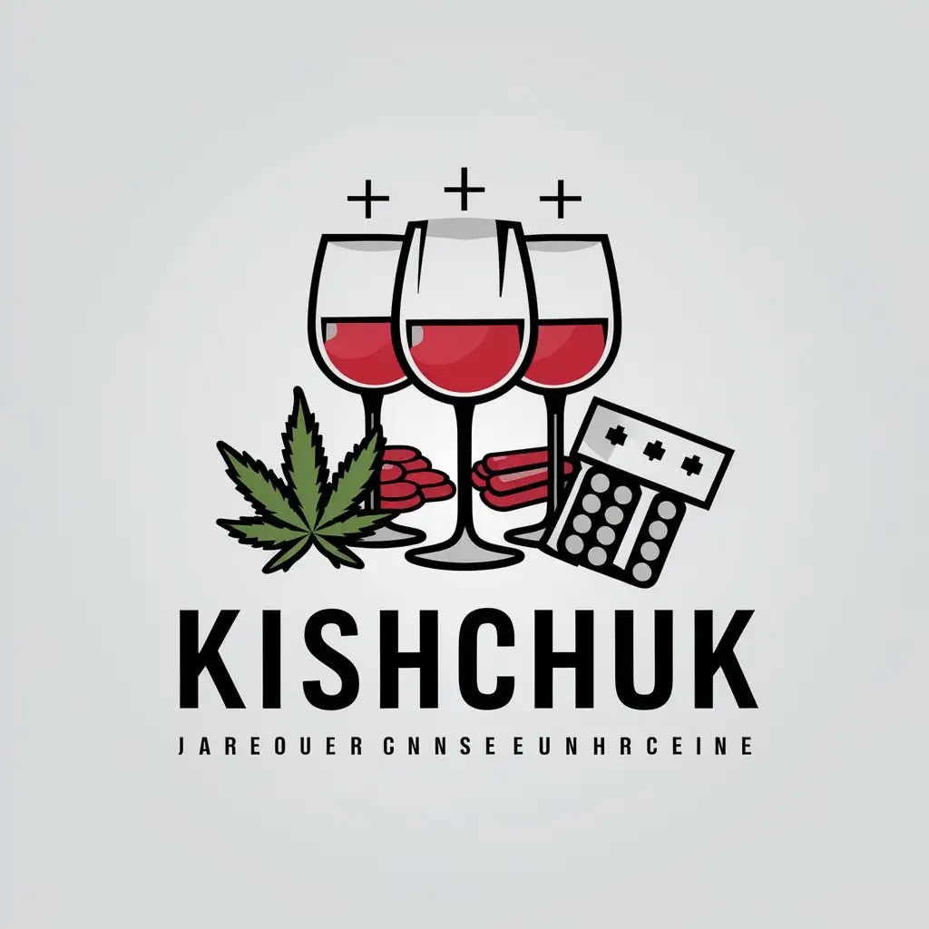 LOGO-Design-for-Kishchuk-Three-Wine-Glasses-Marijuana-and-Pills-in-Religious-Industry