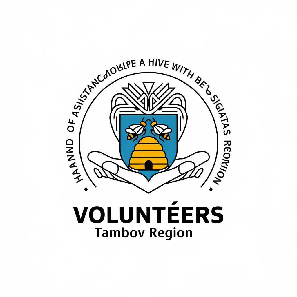 LOGO-Design-for-Volunteerism-Hand-of-Assistance-Holding-a-Hive-with-Bees-Signature-in-Tambov-Region-Coat-of-Arms-Style