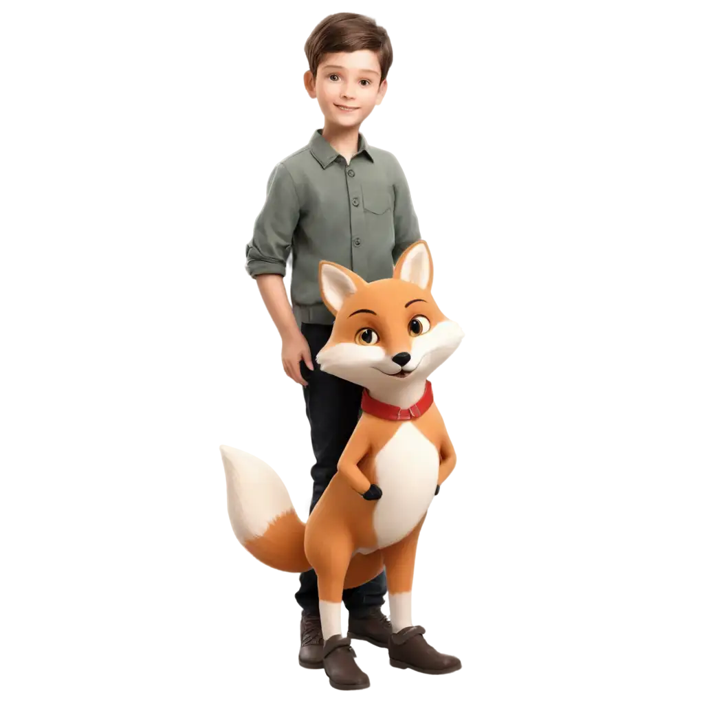 Boy-with-a-Small-Fox-in-a-Quaint-Town-Square-HighQuality-PNG-Image