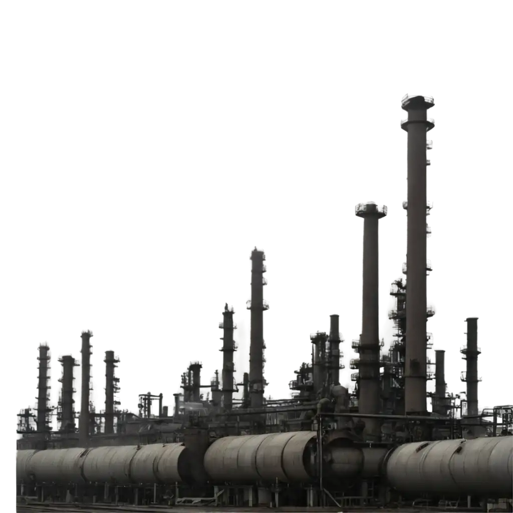 Vintage-Industrial-Oil-Refinery-PNG-with-Smokestacks-and-Metal-Pipes-High-Quality-Image-for-Digital-Use