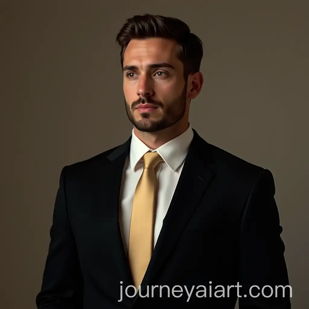 Elegant-Man-in-Black-Suit-with-Champagne-Tie