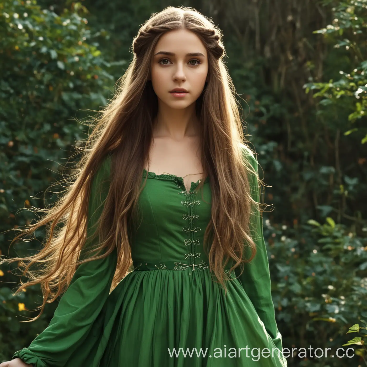 Elven-Girl-with-Long-Hair-in-Green-Dress-Fantasy-Portrait