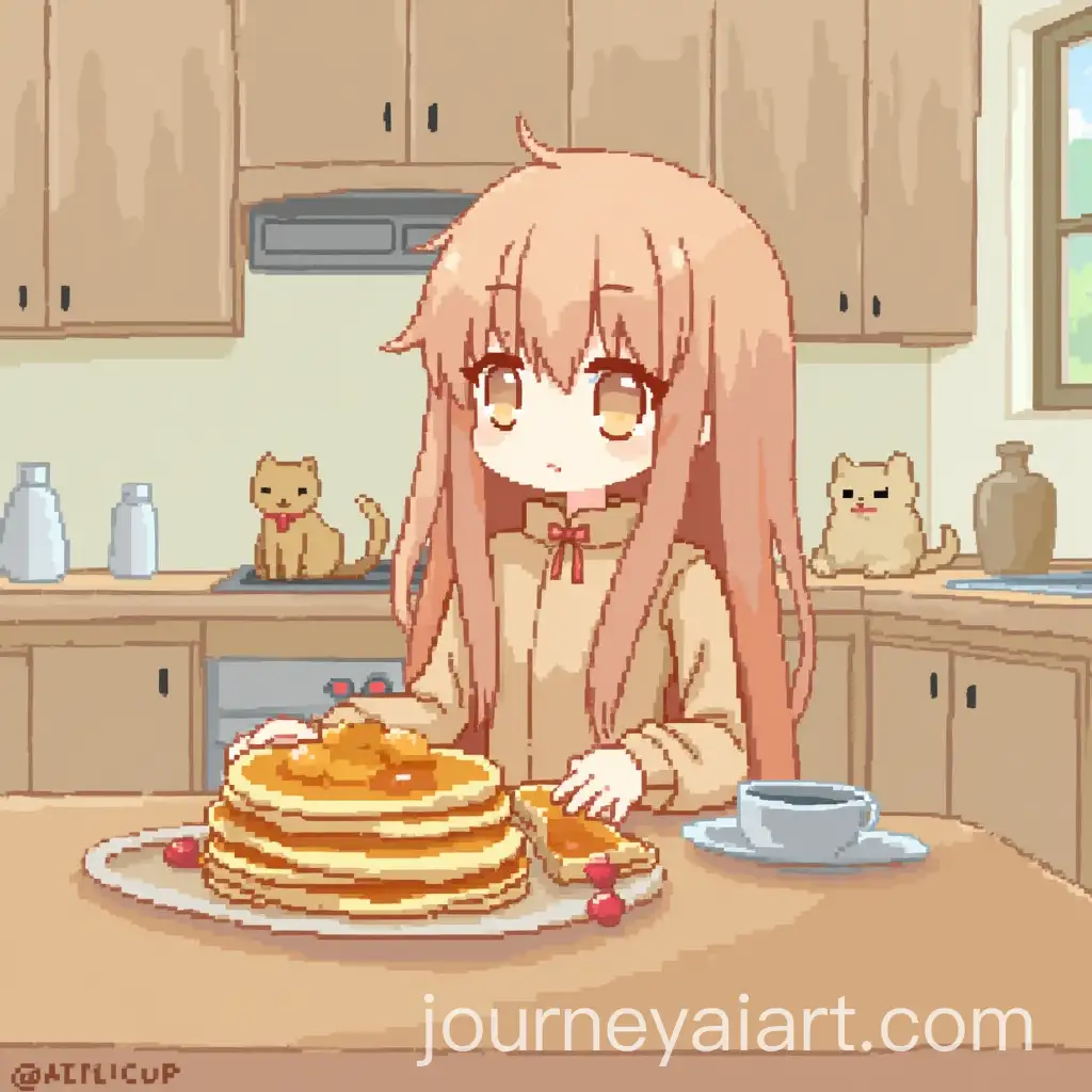 LongHaired-Girl-with-Beige-Kitten-in-Kitchen-Making-Pancakes