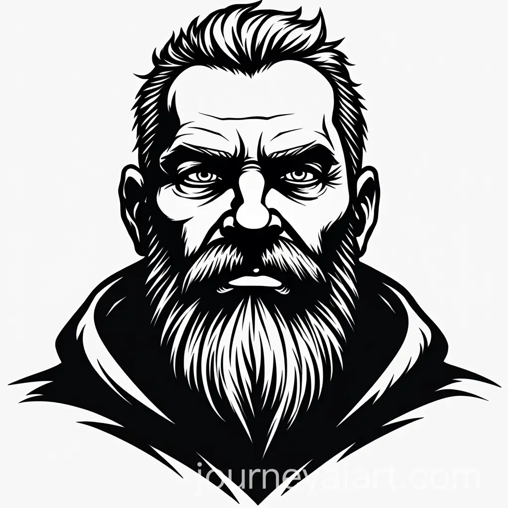 Bearded-Man-with-Grim-Expression-in-Black-and-White-Vector-Logo